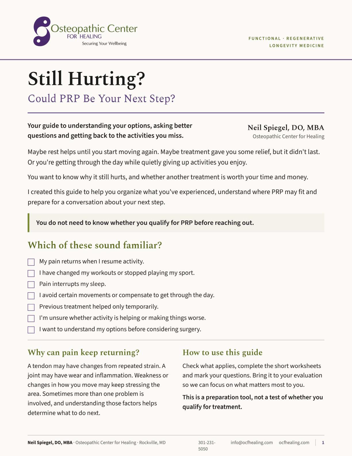 Still Hurting? Could PRP Be Your Next Step? guide cover
